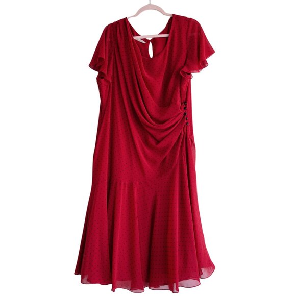 Jacques Verte Plus size red and black polka dot flowy dress short sleeve s20 - Picture 3 of 9